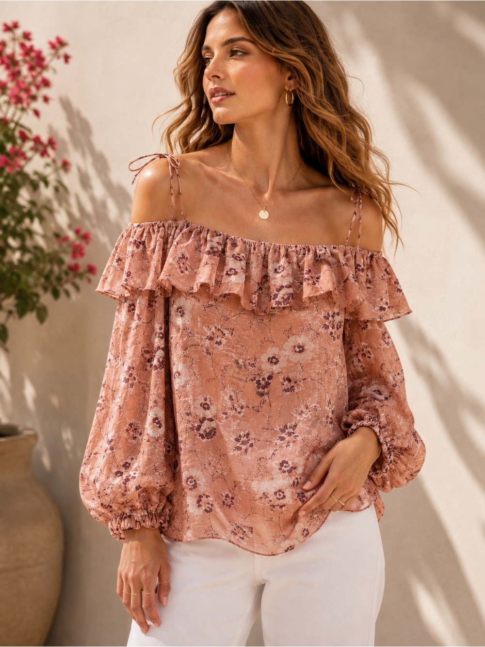 Ulla Johnson Blush Silk Metallic Floral Blouse 6